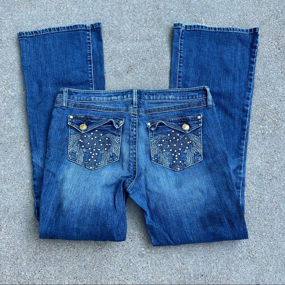 Wrangler rock 47 ultra low rise jeans embellished flap pocket 11x34